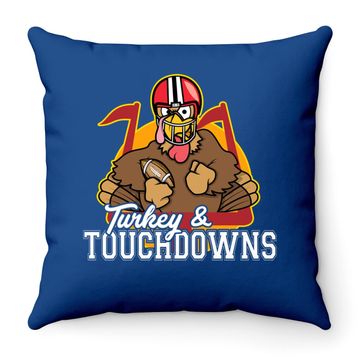 Discover Turkey And Touchdowns Thanksgiving Football Throw Pillow