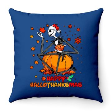Discover Skeleton Thankgiving Wine Happy Hallothanksmas Throw Pillow
