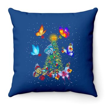 Discover Butterfly Christmas Tree Throw Pillow