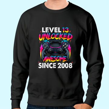 Discover Level 13 Unlocked Awesome Since 2008 13th Birthday Gaming Sweatshirt