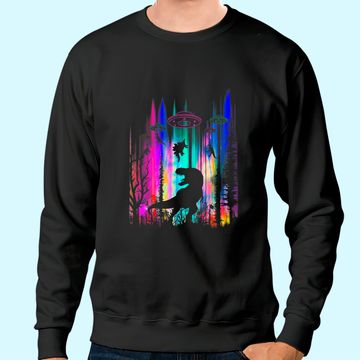 Discover Alien UFO T Rex Abduction Colorful Forest Sweatshirt