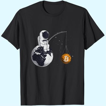 Discover Bitcoin Funny An Astronaut Fishing for a Bitcoin moon Gift T-Shirt