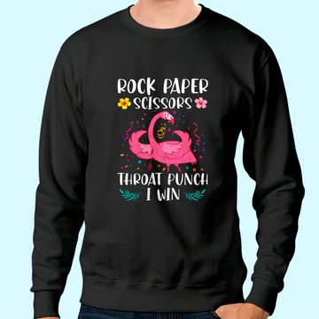 Discover Rock Paper Scissors Throat Punch I Win Flamingo Game Sweatshirt
