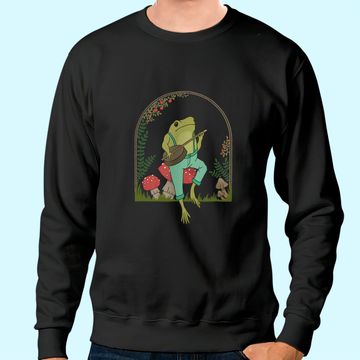 Discover Cottagecore Aesthetic Frog Playing Banjo on Mushroom Sweatshirt