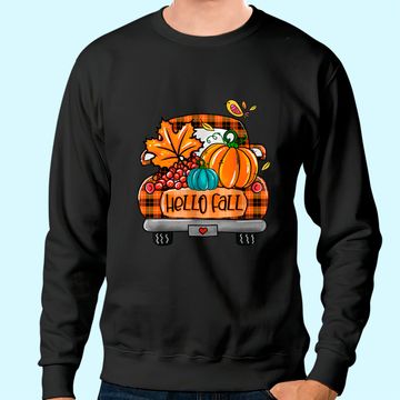 Discover Hello Fall Orange Plaid Truck Pumpkin Fall Autumn Sweatshirt