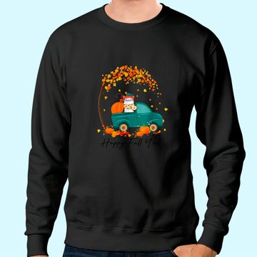 Discover Happy Fall Y'All Pumpkin Pickup Truck Cat Kitty Thanksgiving Sweatshirt