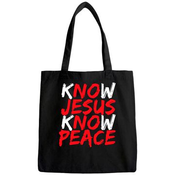 Discover Christian Jesus Bible Verse Scripture Know Jesus Know Peace Tote Bag