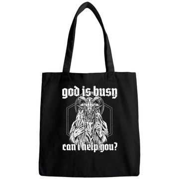 Discover God Is Busy Can I Help You Baphomet Tote Bag