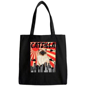 Discover Retro Japanese Catzilla Himalayan Cat Tote Bag