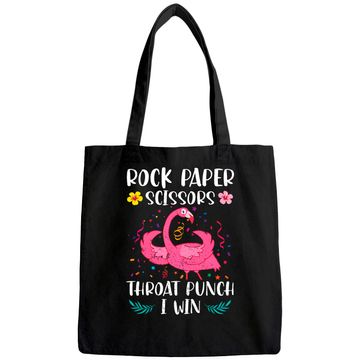 Discover Rock Paper Scissors Throat Punch I Win Flamingo Game Tote Bag