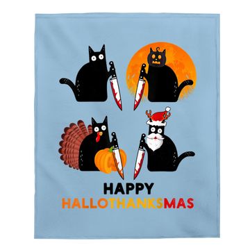 Discover Happy Hallothanksmas Black Cat Halloween Thanksgiving Baby Blanket