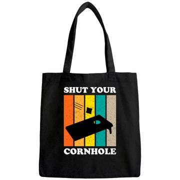 Discover Shut Your Cornhole Team Champion Funny Cornhole Player Tote Bag