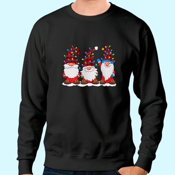 Discover Three Gnomes Red Plaid Hat Gnome Christmas Tree Lights Sweatshirt