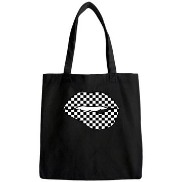 Discover Checkered Black White Lip Gift Checkerboard Women Tote Bag