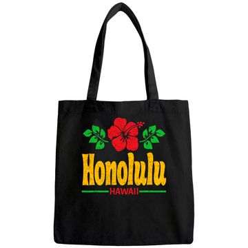 Discover Honolulu Hawaii Flowers Distressed Color Print Tote Bag