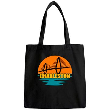 Discover Charleston Cooper River Ravenel Bridge Silhouette Sunset Tote Bag