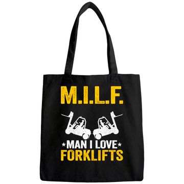 Discover M.I.L.F. Man I Love Forklifts Jokes Funny Forklift Driver Tote Bag