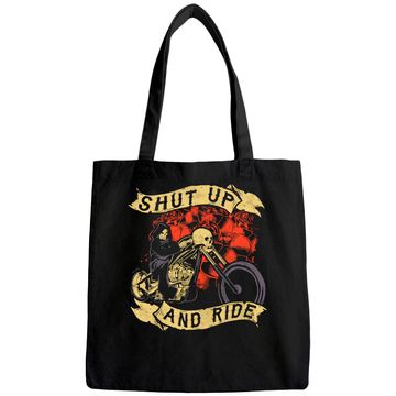 Discover Shut Up Ride Skull Motorcycle Biker Halloween Tote Bag
