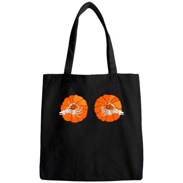 Discover Pumpkin Boobs Skeleton Hands Halloween Tote Bag