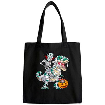 Discover Skeleton Riding Mummy Dinosaur T-rex Halloween Dracula Tote Bag
