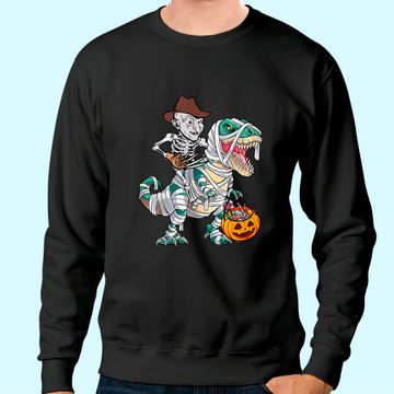 Discover Skeleton Riding Mummy Dinosaur T-rex Halloween Freddy Krueger Sweatshirt