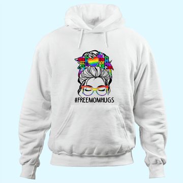 Discover Womens Free Mom Hugs Messy Bun LGBT Pride Rainbow Hoodie