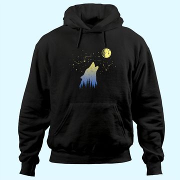 Discover Wolf Howling at Stars Constellations and Moon Hoodie