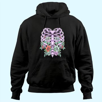 Discover Pastel Goth Rib Cage Skeleton Flowers Hoodie