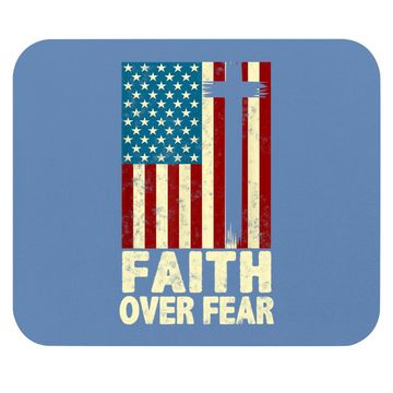 Discover Faith Over Fear Cool Christian Cross Us Flag Mouse Pad
