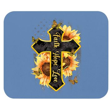 Discover Faith Hope Love Christian Cross American Flag Sunflower Mouse Pad