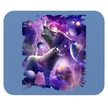Discover Cosmic Wolf Howling At Moon In Spacet Mouse Pad