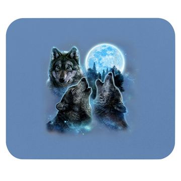 Discover Three Wolves Howling Under Icy Full Moon Mouse Pad