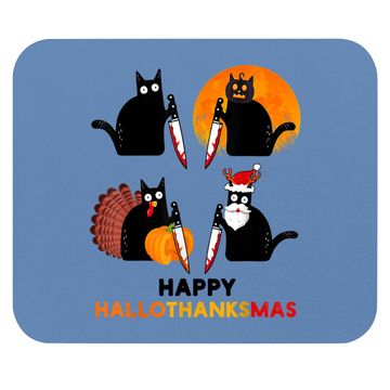 Discover Happy Hallothanksmas Black Cat Halloween Thanksgiving Mouse Pad