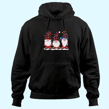 Discover Three Gnomes Red Plaid Hat Gnome Christmas Tree Lights Hoodie
