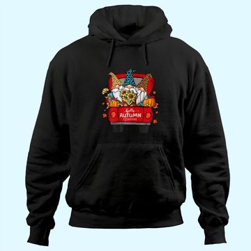 Discover Hello Autumn Truck Gnomes Pumpkin Fall Leaves Thanksgiving Hoodie