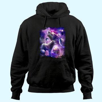 Discover Cosmic Wolf Howling At Moon In SpaceHoodie