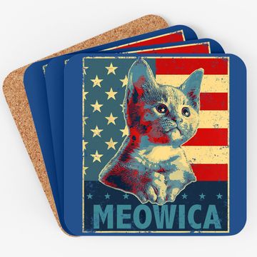 Discover Meowica Cat Patriotic American Flag Coaster