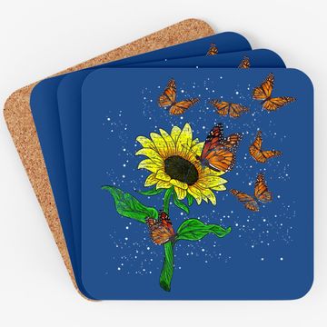Discover Flower Blossom Butterflies Nature Butterfly Sunflower Coaster