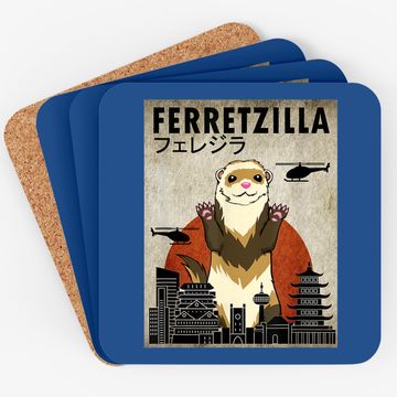 Discover Ferretzilla, Vintage Ferret Japanese Sunset Style Coaster