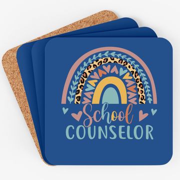 Discover School Counselor Rainbow Leopard Print Coaster