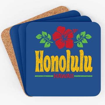 Discover Honolulu Hawaii Flowers Distressed Color Print Coaster