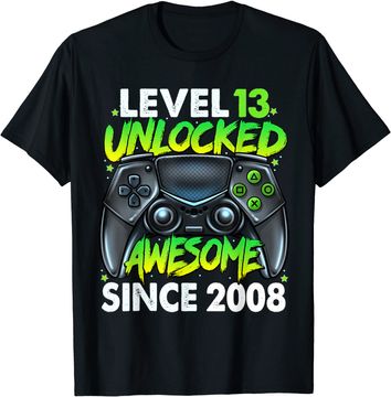 Discover Level 13 Unlocked Awesome Since 2008 13th Birthday Gaming T-Shirt