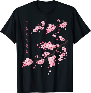 Discover Vintage Sakura Cherry Blossom Japanese Graphical Art T-Shirt