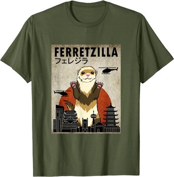 Discover Ferretzilla, Vintage Ferret Japanese Sunset Style T-Shirt