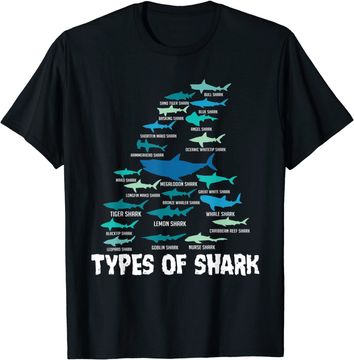 Discover Types of Shark Megalodon Great White Nurse Shark T-Shirt