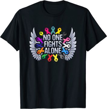Discover No One Fights Alone Multicolor Ribbon For Cancer Awareness T Shirt