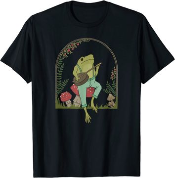 Discover Cottagecore Aesthetic Frog Playing Banjo on Mushroom T-Shirt