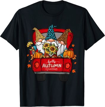 Discover Hello Autumn Truck Gnomes Pumpkin Fall Leaves Thanksgiving T-Shirt