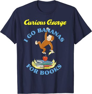 Discover Curious George I Go Bananas For Books Book Stack T Shirt
