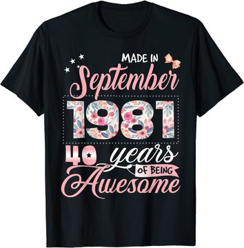 Discover 40th Birthday Floral Gift for Womens Born in September 1981 T-Shirt